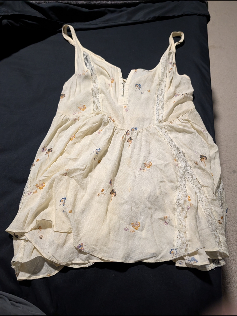 Cream Floral Lace-Trim Cami Dress